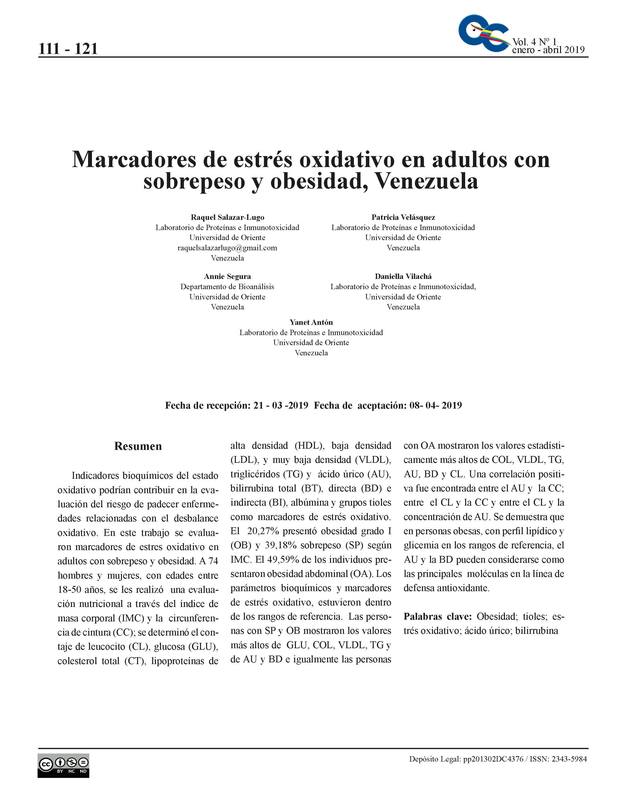 Indicadores bioquímicos del estado oxidativo