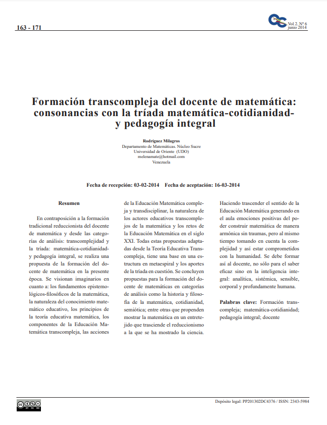 Matemática-cotidianidad  y pedagogía integral