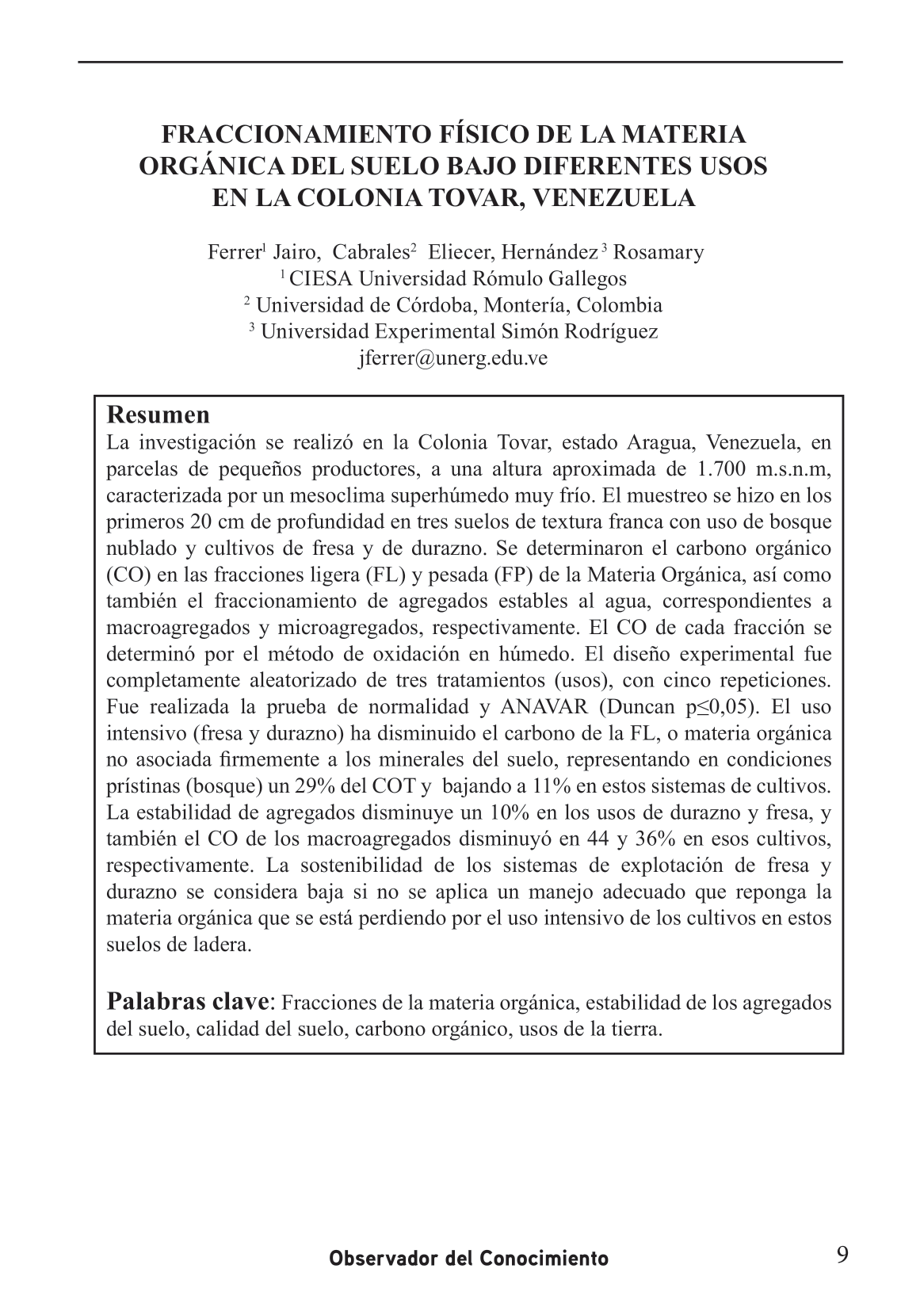 Fracciones de la materia orgánica