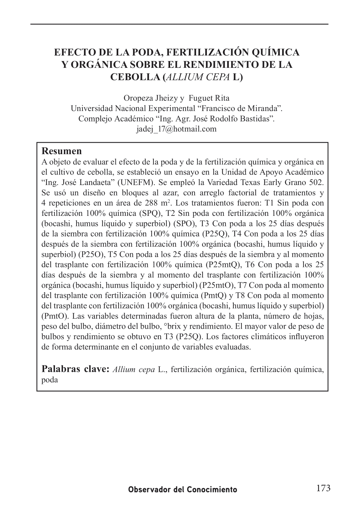  Efecto de la poda y de la fertilización química