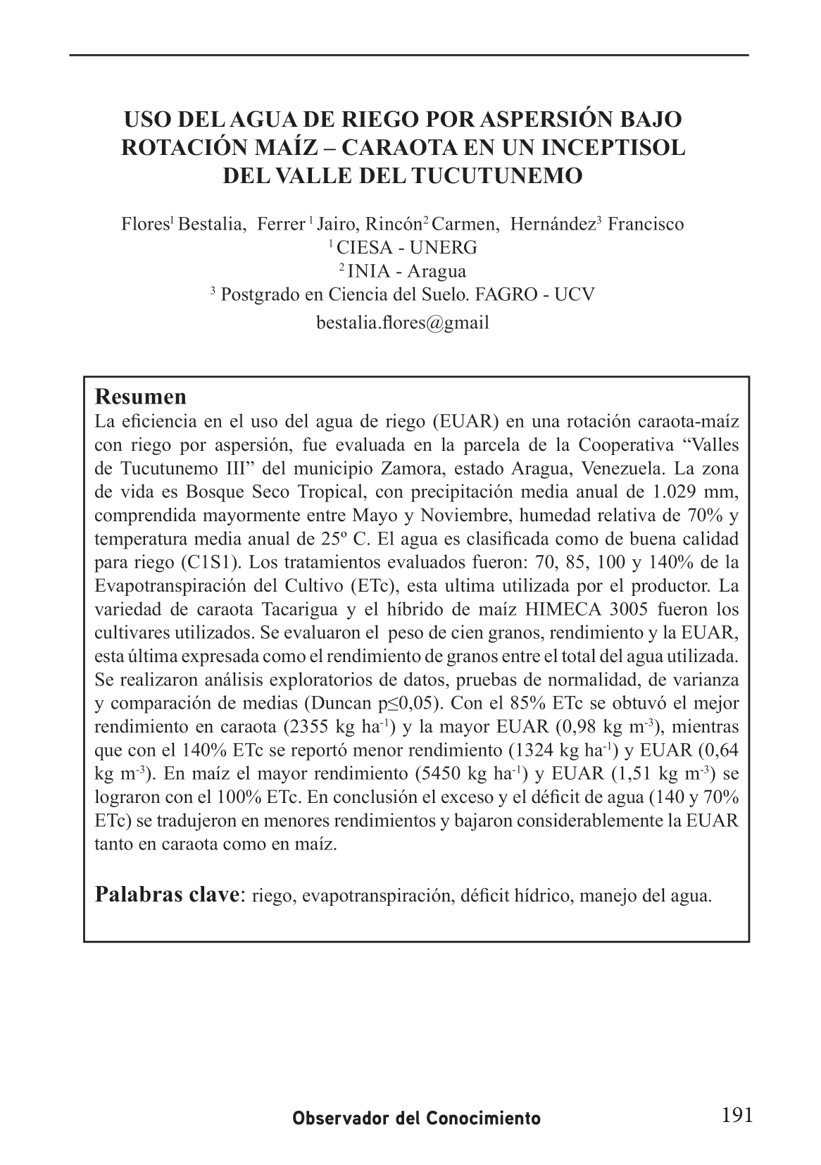 La eficiencia en el uso del agua